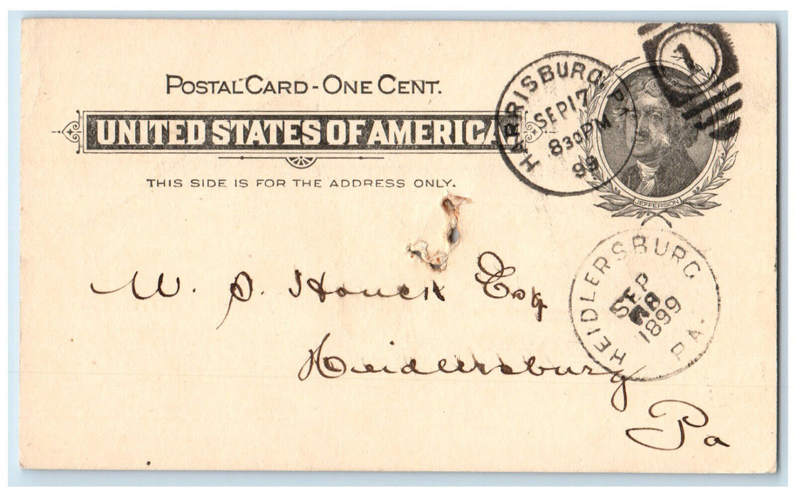 1899 F.H. Cowden & Son Stoneware and Sewer Pipe Harrisburg PA Postal Card