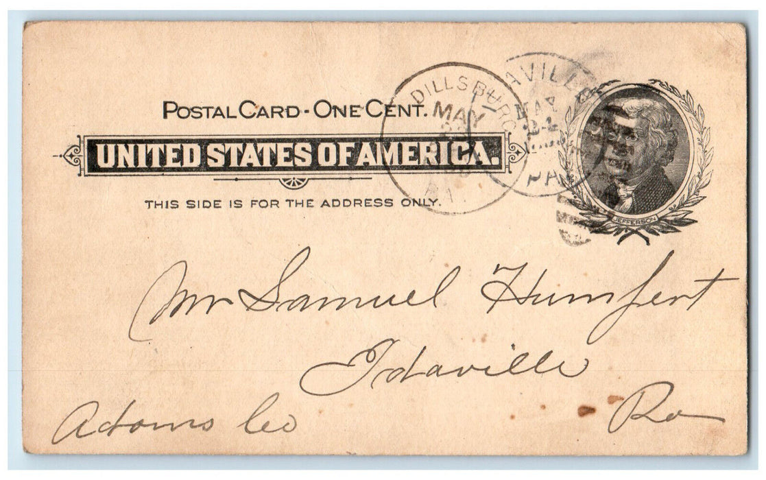 1899 Mower Shipped Pay Freight Letter Dillsburg Pennsylvania PA Postal Card