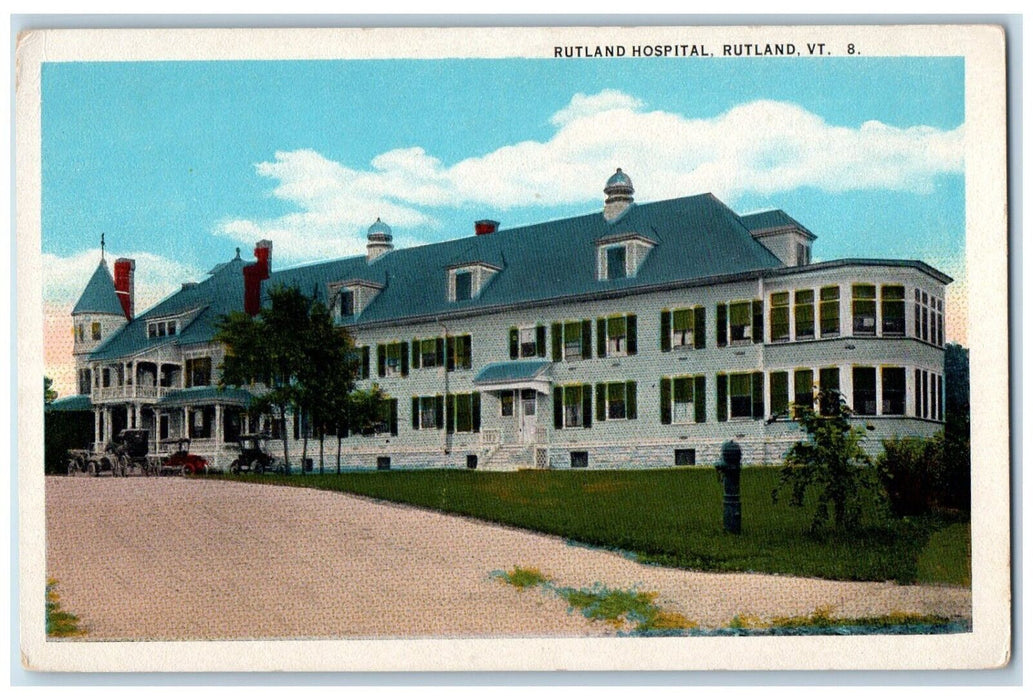 c1930's Rutland Hospital Building Cars Rutland Vermont VT Vintage Postcard