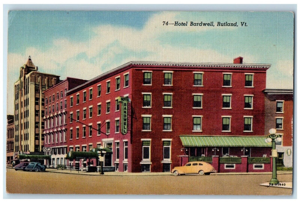 c1930's Hotel Bardwell Building Cars Rutland Vermont VT Vintage Postcard