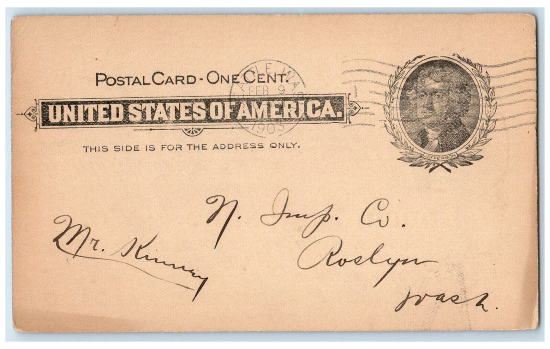 1903 Louch Augustine & Co. Seattle Washington WA Roslyn WA Postal Card