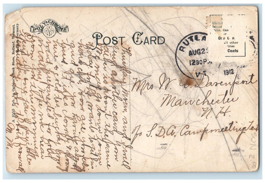 1912 Dana School Building Campus Rutland Vermont VT Posted Antique Postcard