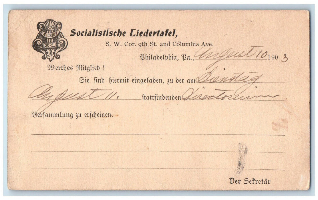 1903 Socialist Song Table Philadelphia Pennsylvania PA Posted Postal Card