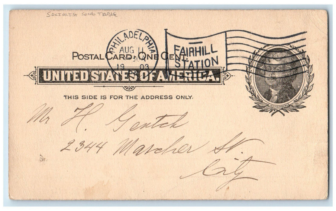 1903 Socialist Song Table Philadelphia Pennsylvania PA Posted Postal Card