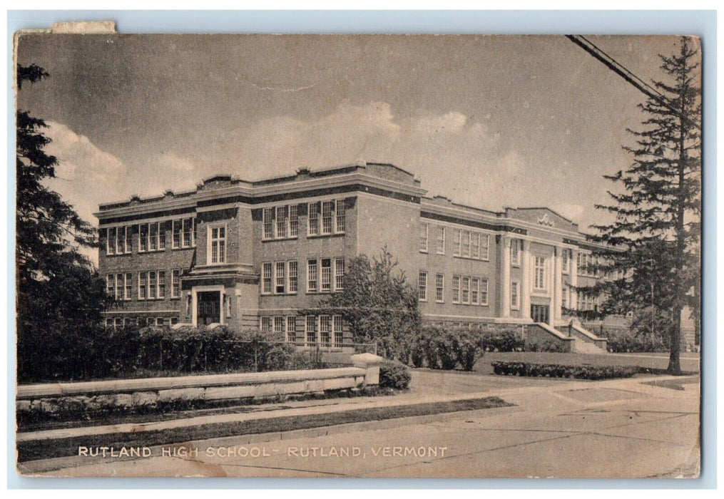 1942 Rutland High School Building Street View Rutland Vermont VT Posted Postcard