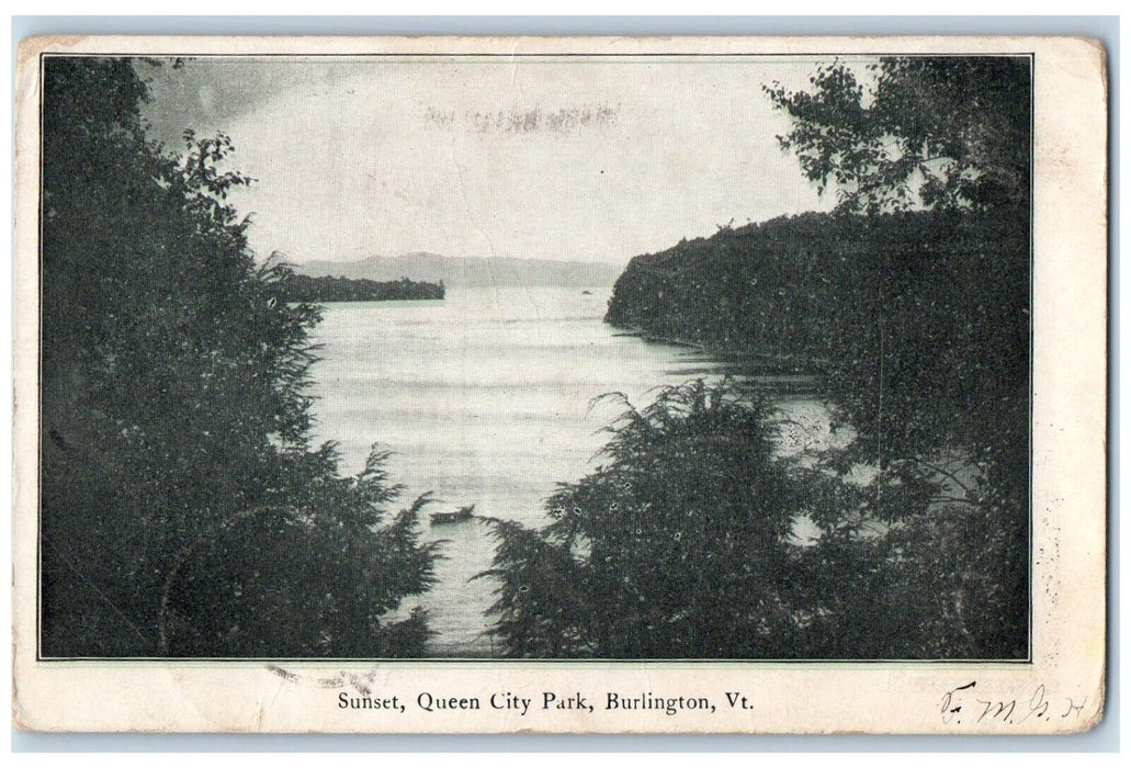 1907 View Of Sunset Queen City Park Burlington Bristol Vermont VT Postcard