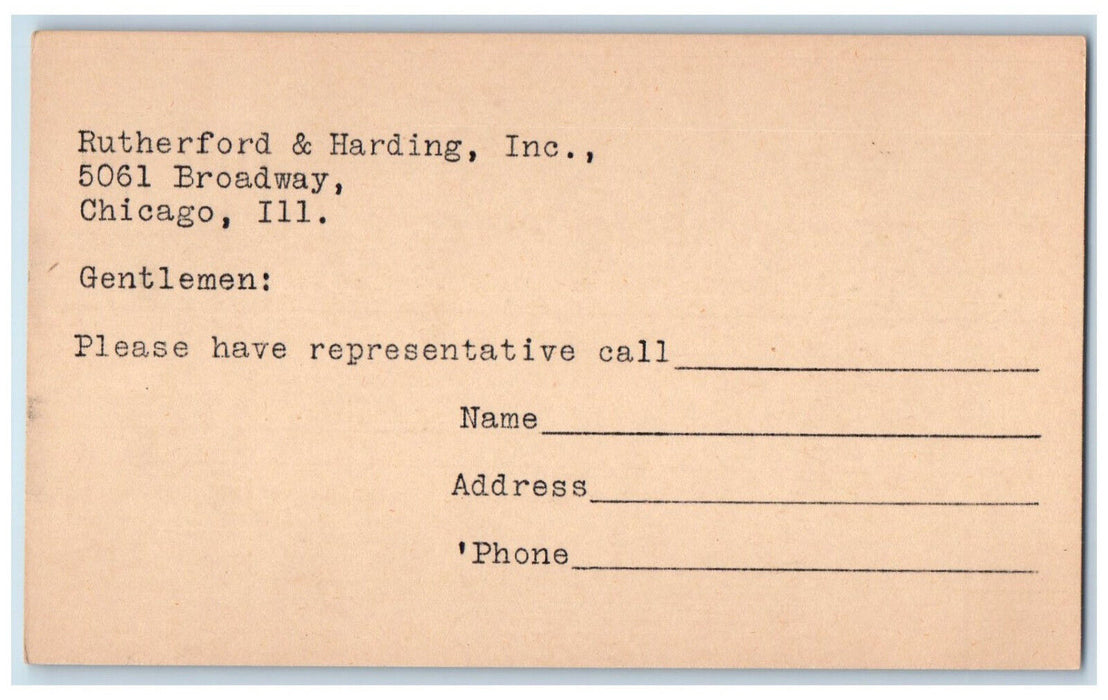 c1880's Rutherford & Harding Inc Broadway Chicago Illinois IL Postal Card