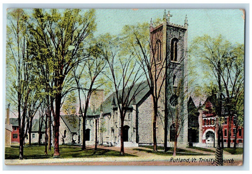 c1910's Trinity Church Street View Rutland Vermont VT Posted Antique Postcard