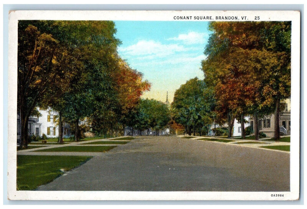 c1930's View Of Conant Square Brandon Vermont VT Unposted Vintage Postcard