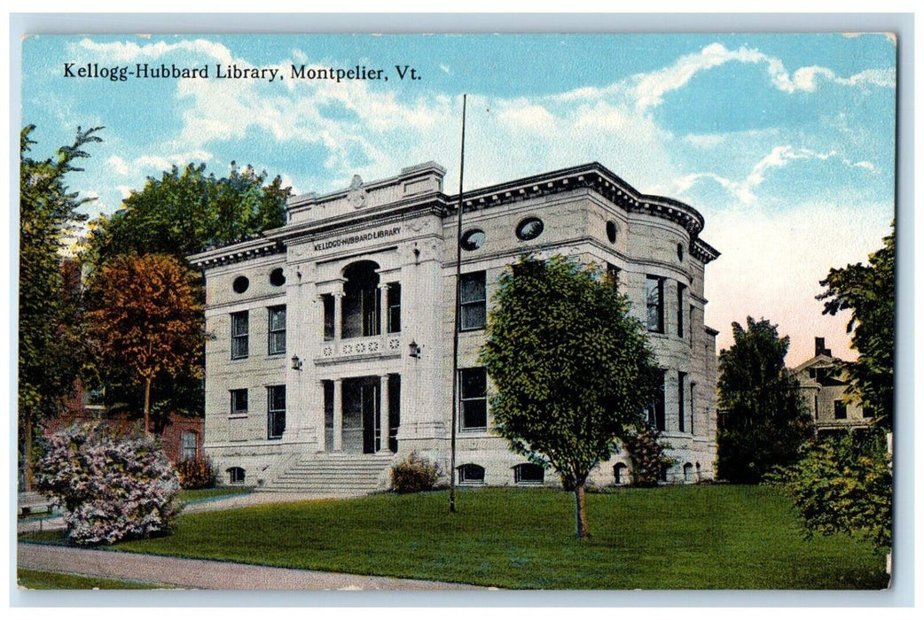 c1930's Kellogg Hubbard Library Scene Street Montpelier Vermont VT Postcard