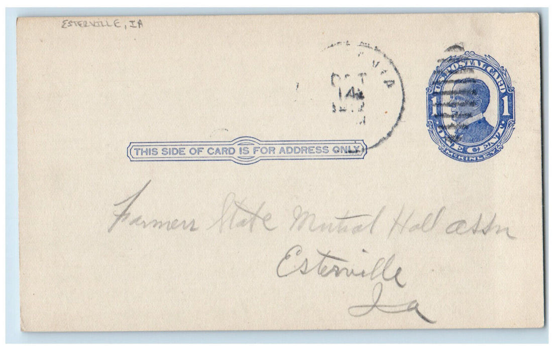 1912 Send Notice of Assessment Esterville Iowa IA Germania IA Postal Card