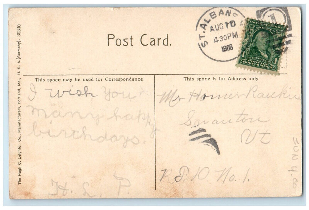 1908 Bridge Over Missisquoi River Swanton St. Albans Vermont VT Antique Postcard