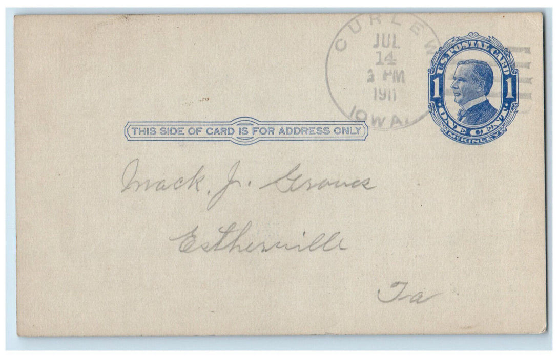1911 From Mack J Groves DB Martin Estherville Iowa IA Curlew IA Postal Card