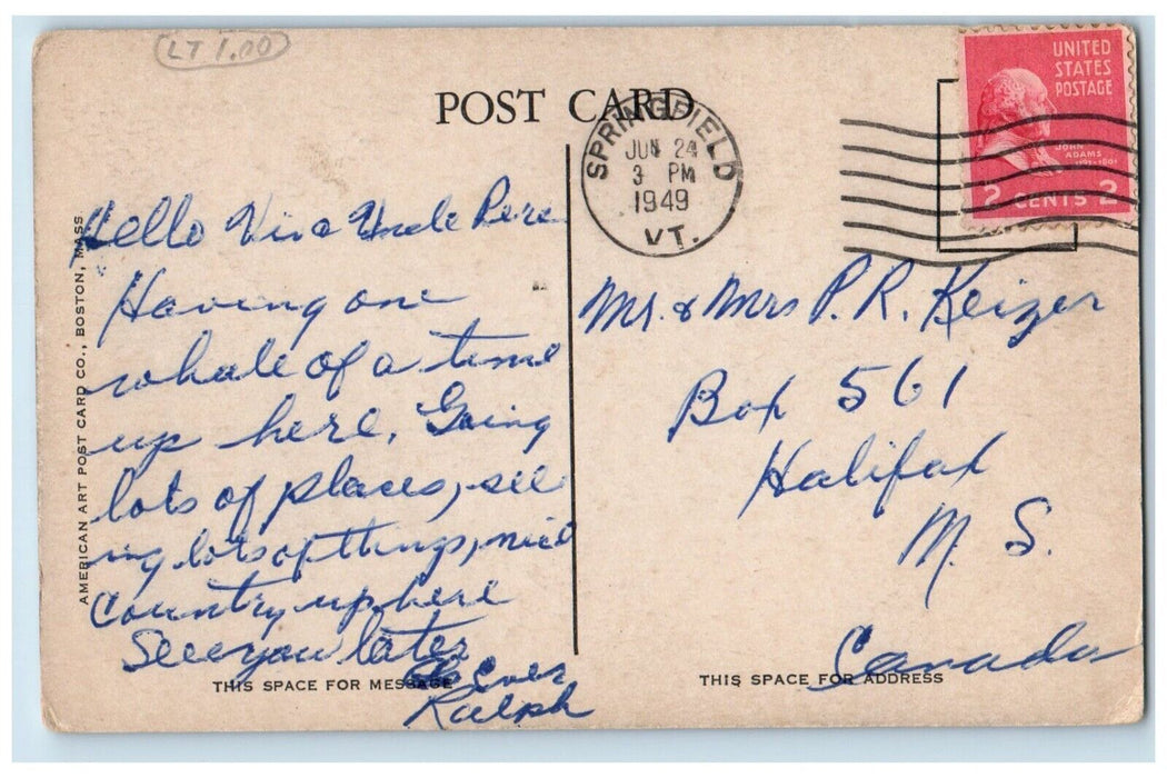 1949 View Of Black River Springfield Vermont VT Posted Antique Postcard