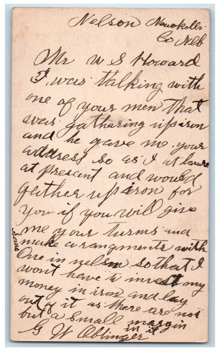 1888 WS Howard Omaha Nebraska NE Nelson NE Antique Posted Postal Card