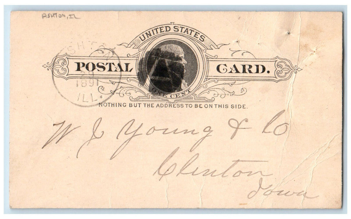 1891 Lumber Order Ashton Illinois IL Clinton IA Antique Posted Postal Card