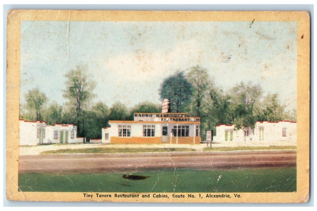 1948 Tiny Tavern Barbo Restaurant And Cabins Alexandria Virginia VA Postcard