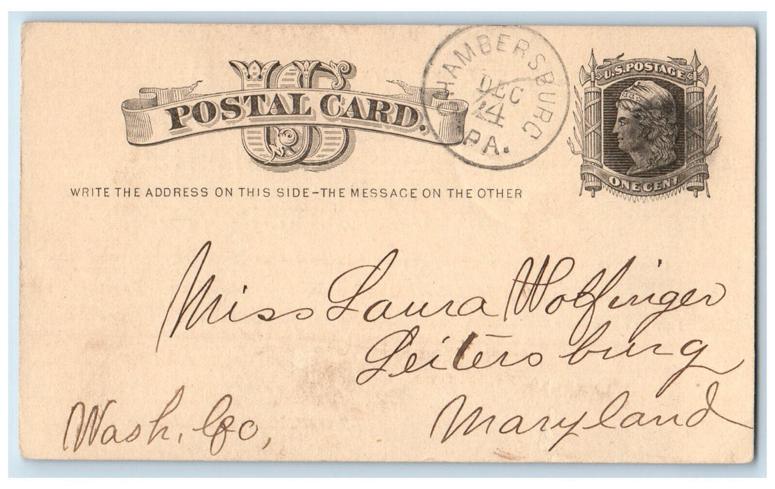 1879 Lortz & Wolfinger Groceries Confectionary Chambersburg PA Postal Card