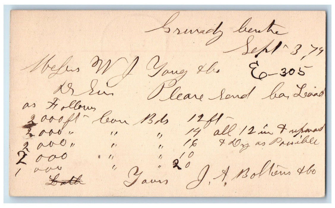 1879 WJ Young & Co. Grundy Center Iowa IA Clinton IA Antique Posted Postal Card
