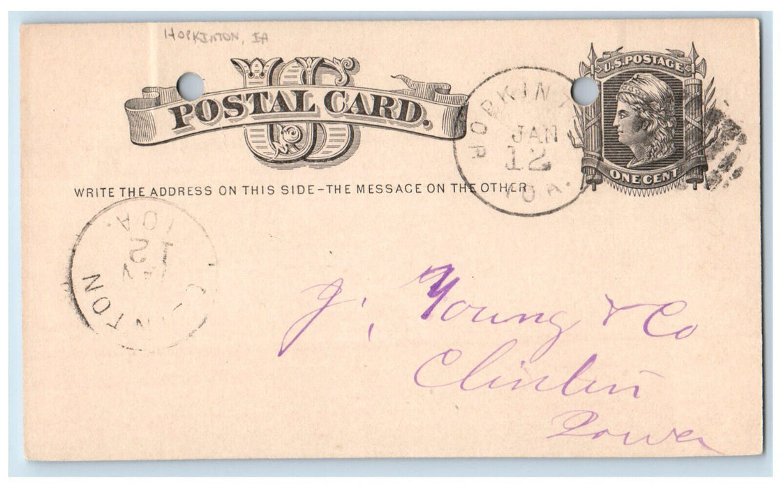 1882 Send Price List on Lumber Hopkinton Iowa IA Clinton IA Postal Card