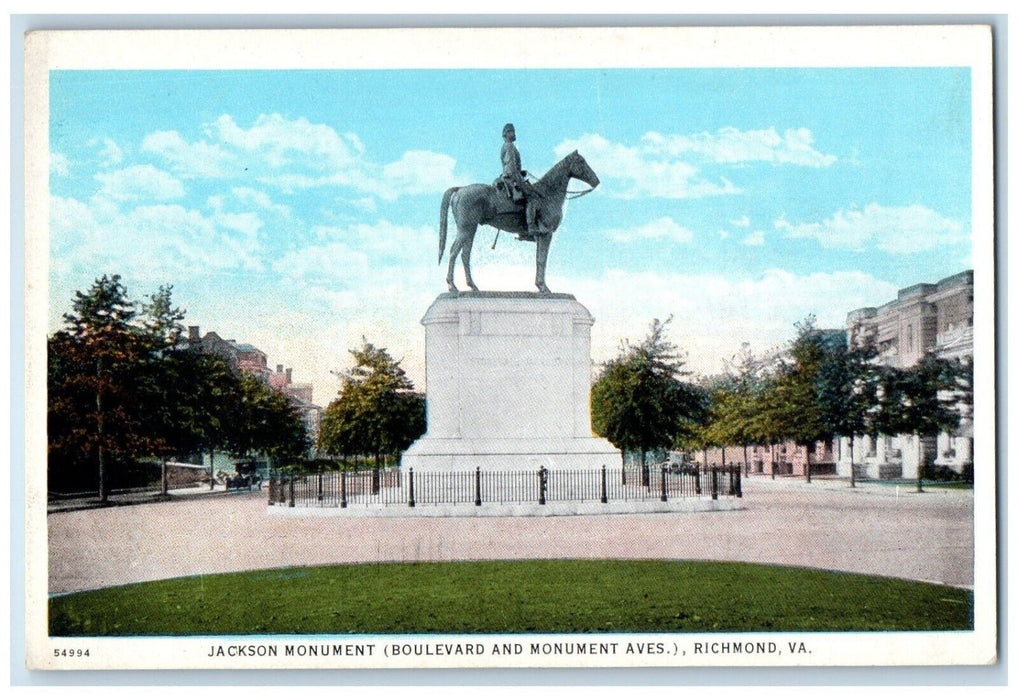 Jackson Monument Boulevard And Monument Aves Richmond Virginia VA Postcard