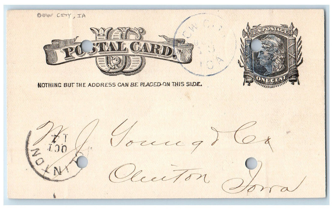 1883 S.E. Dow & Son Dow Lumber WJ Young & Co. Dow City IA Clinton IA Postal Card
