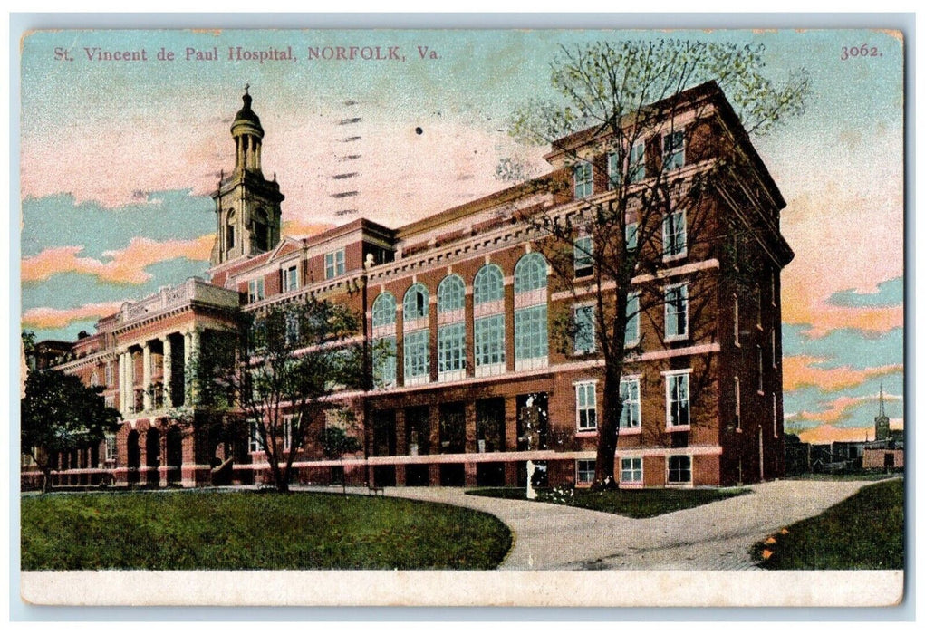 1909 St. Vincent De Paul Hospital Building Norfolk Virginia VA Antique Postcard