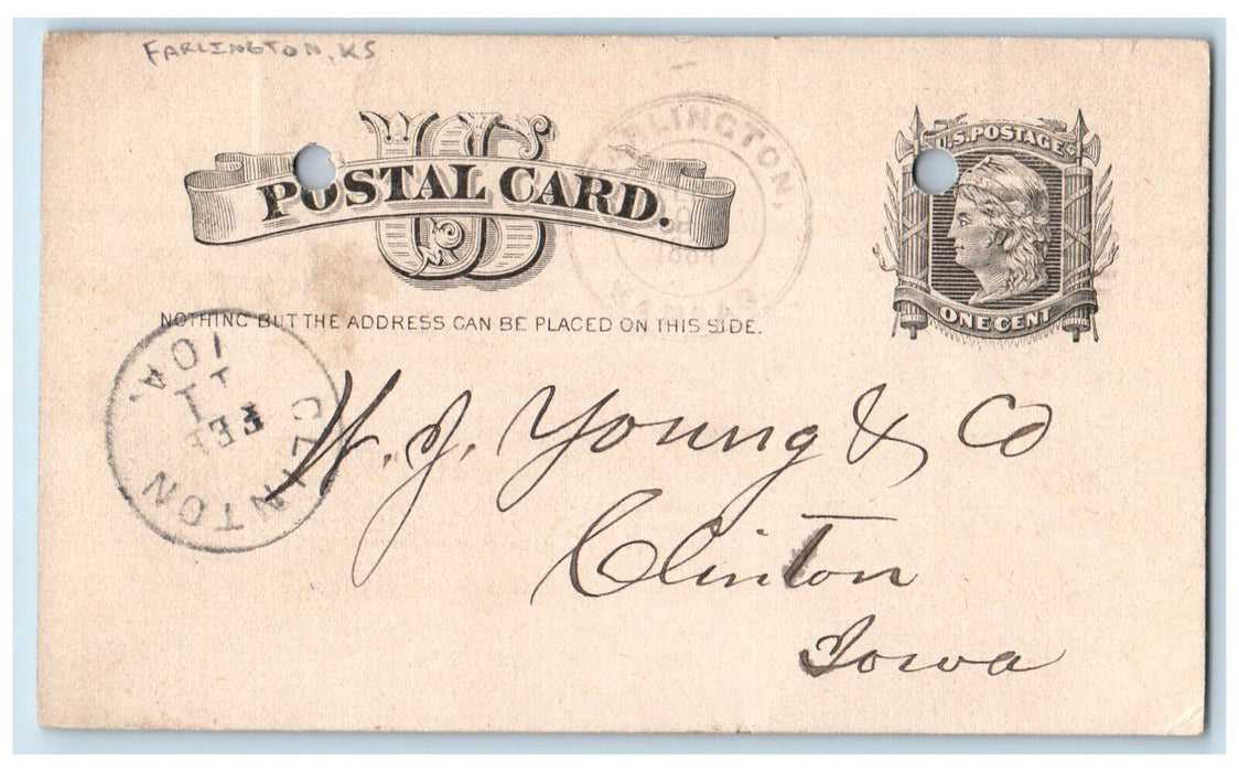 1884 Order for Car of Lumber Farlington Kansas KS Clinton Iowa IA Postal Card