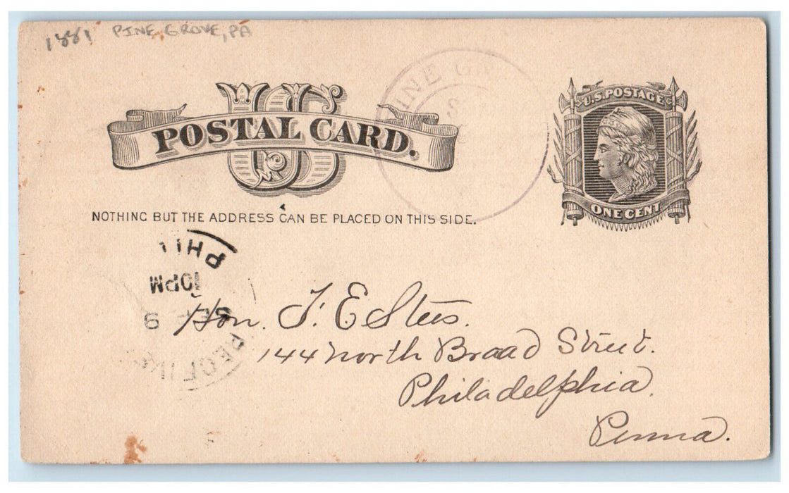 1885 Barrel Order Pine Grove Pennsylvania PA Philadelphia PA Antique Postal Card