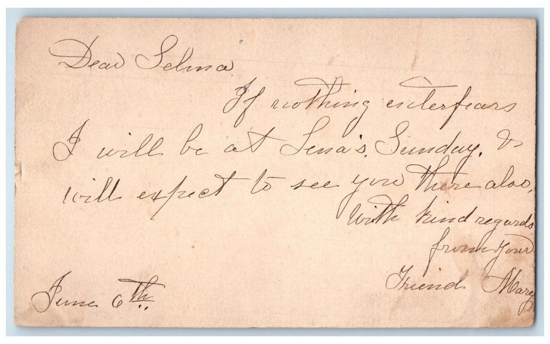 1884 Letter to Selina Fredericktown Missouri MO Blue Cancel Postal Card
