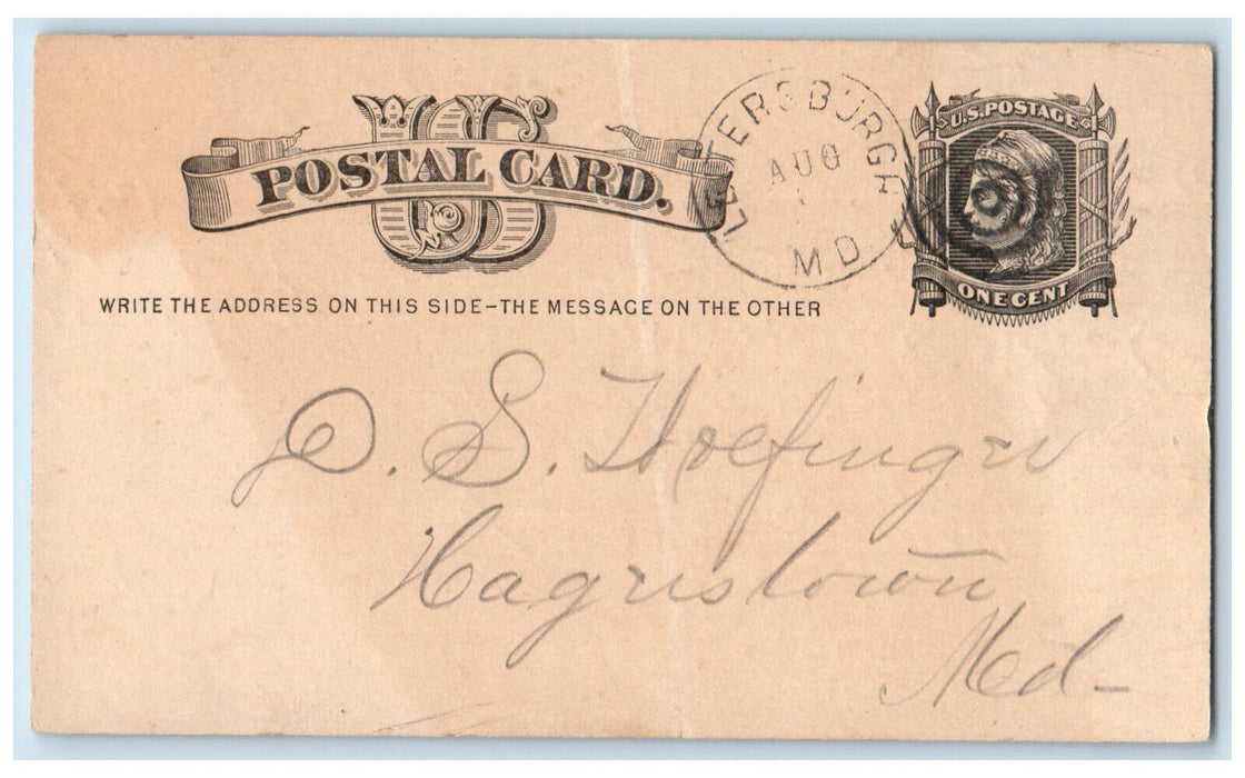 1881 Letter from Charliz Leitersburg Maryland MD Hagerstown MD Postal Card