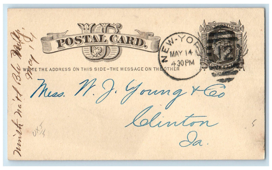 1887 Ninth National Bank HH Nazro Cashier New York NY Antique Posted Postal Card