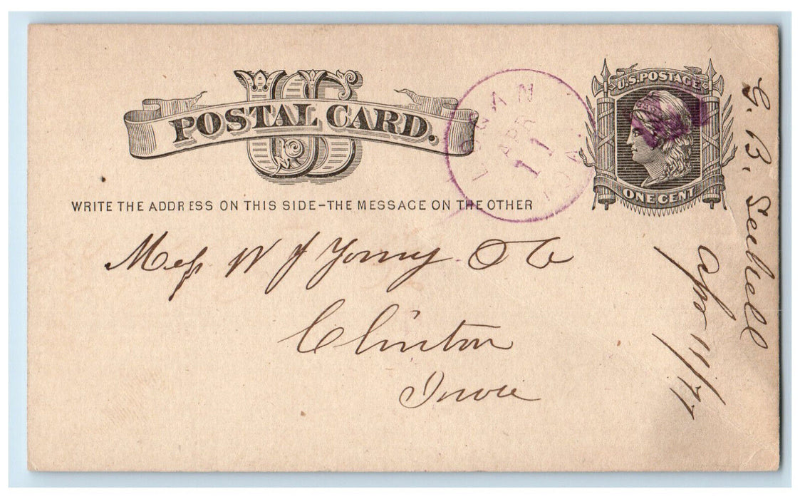 1877 Price for Lumber Order Logan Iowa IA Clinton IA Antique Posted Postal Card