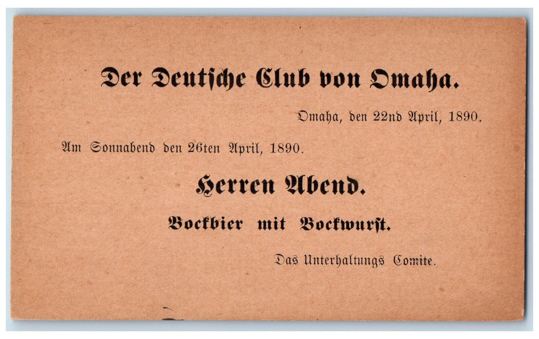 1890 German Club Omaha Beer Omaha Nebraska NE Antique Posted Postal Card