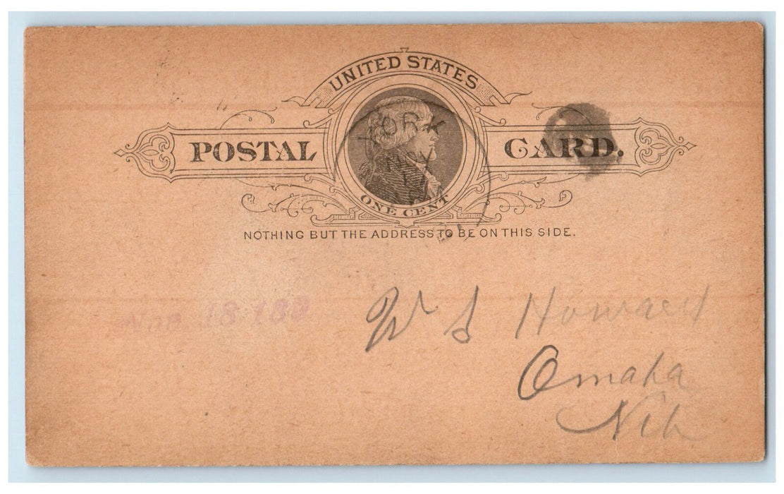 1890 WS Howard Omaha Nebraska NE York NE Antique Posted Postal Card