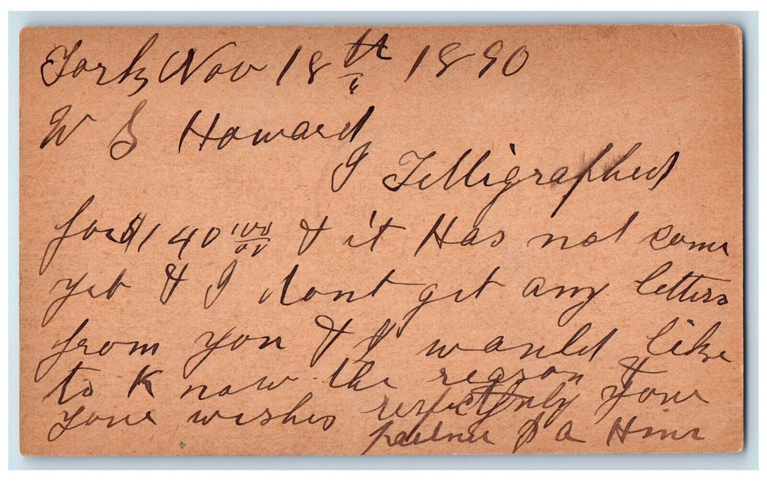 1890 Unit Not Come Yet WS Howard Omaha Nebraska NE York NE Antique Postal Card