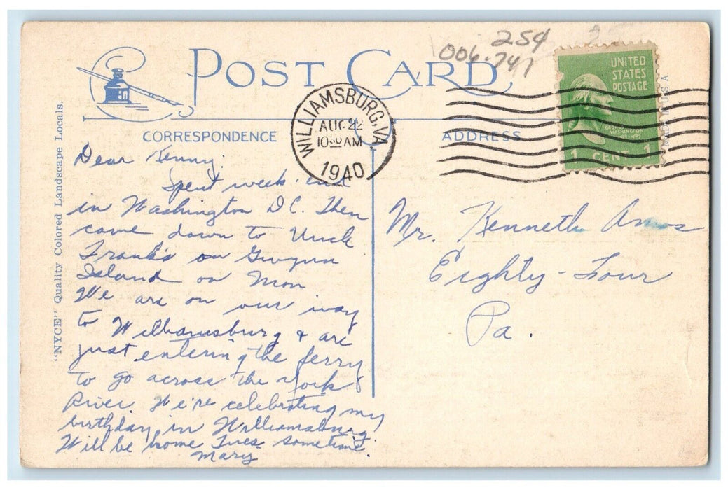 1940 Greetings From Mathews Virginia VA, River View Posted Antique Postcard