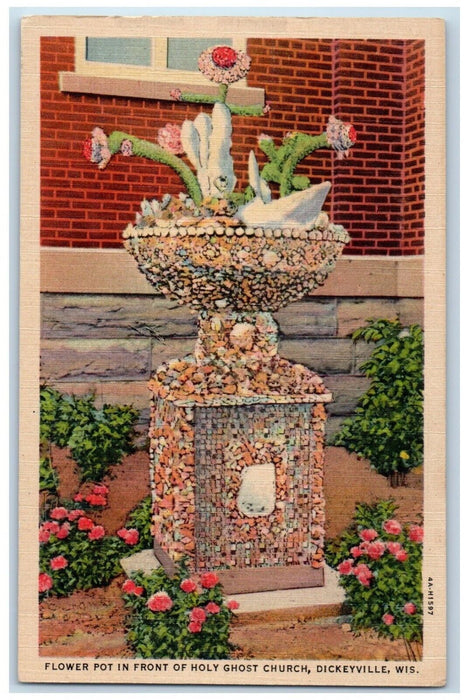 c1940 Flower Pot Front Holy Ghost Church Dickeyville Wisconsin Vintage Postcard