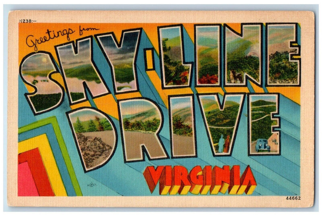 c1930's Greetings From Skyline Drive Virginia VA, Large Letter Vintage Postcard