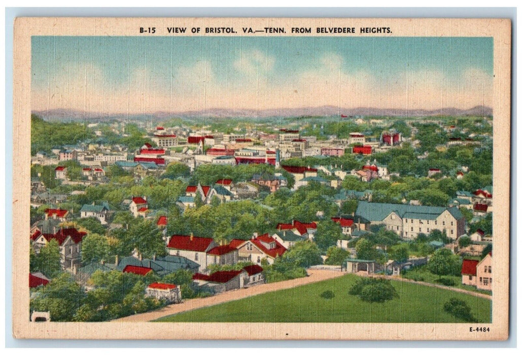 c1930's View Of Bristol Virginia Tennessee From Belvedere Heights Postcard