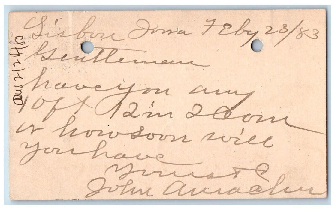 1883 WJ Young & Co. Lisbon Iowa IA Clinton IA Antique Posted Postal Card