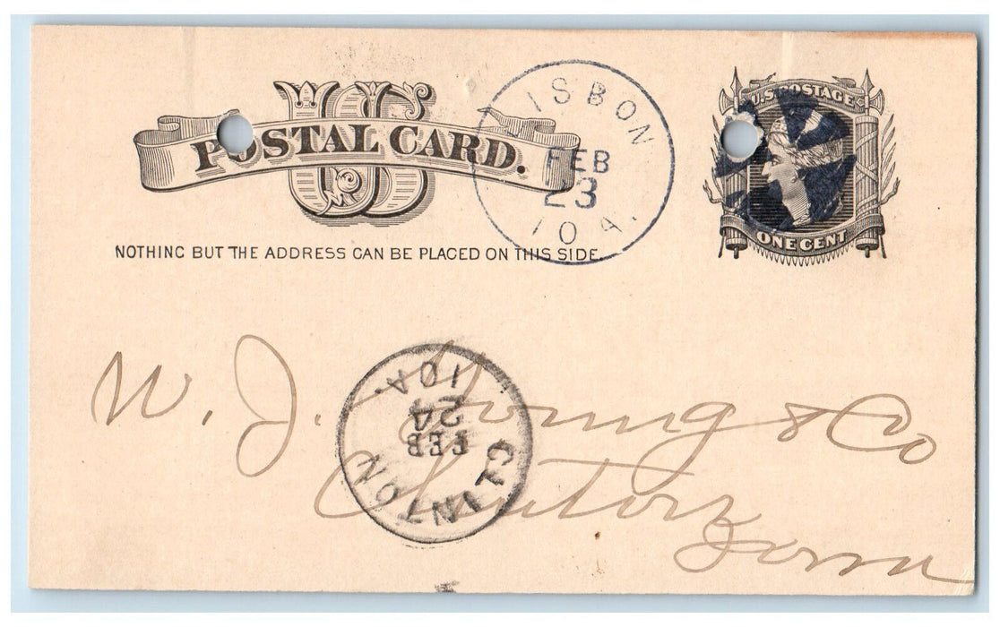 1883 WJ Young & Co. Lisbon Iowa IA Clinton IA Antique Posted Postal Card