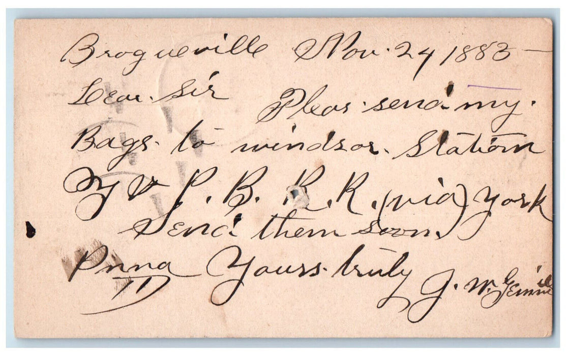 1883 J Allewalt York PA Brogueville Pennsylvania PA Antique Posted Postal Card