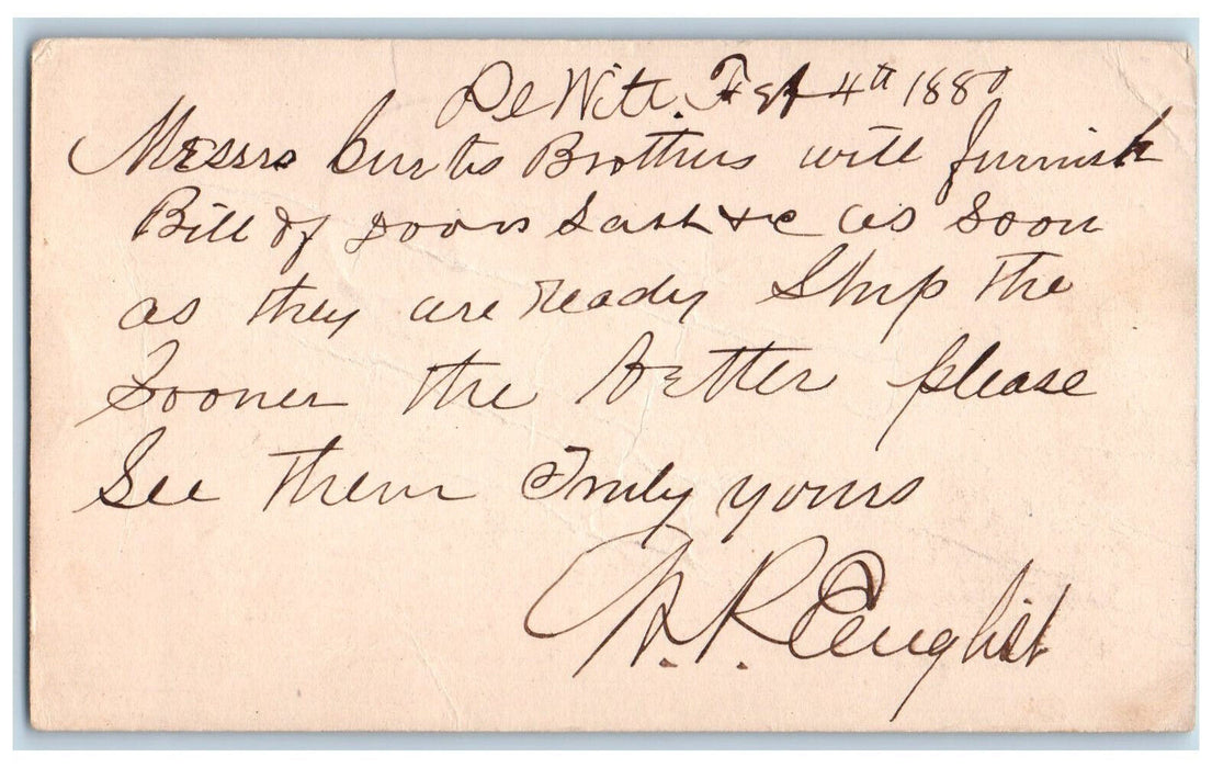 1881 Furnish Bill Message Dewitt Iowa IA Clinton IA Antique Posted Postal Card