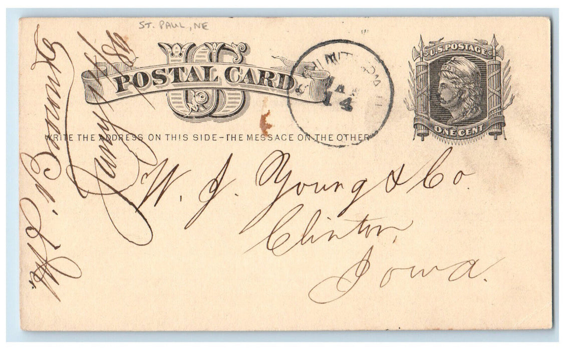1880 MP Brown & Co. WJ Young & Co. St. Paul Nebraska NE Clinton IA Postal Card