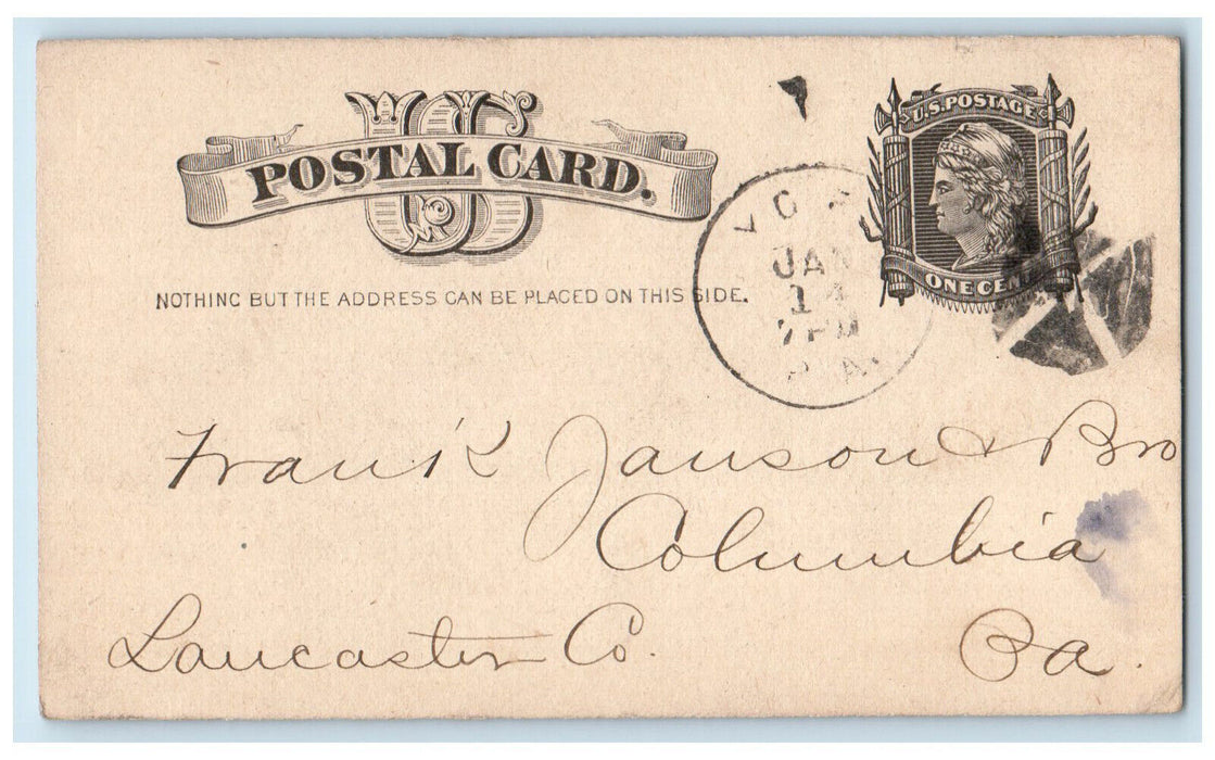 1884 Shelf Mantel Letter York Pennsylvania PA Columbia PA Postal Card