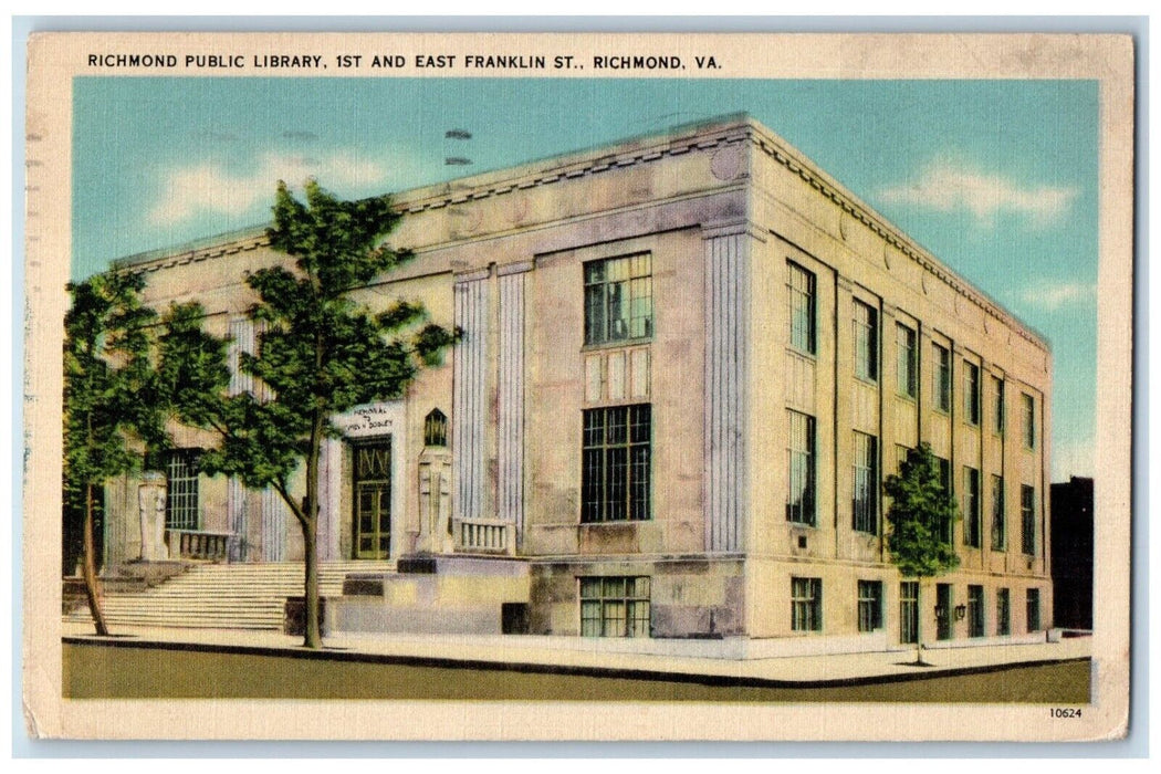 1940 Richmond Public Library 1st And East Franklin St. Richmond VA Postcard