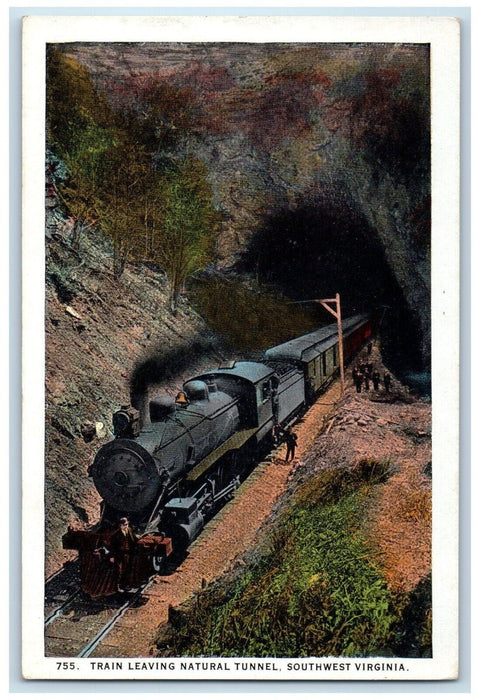 c1930's Train Leaving Natural Tunnel Southwest Virginia VA Vintage  Postcard