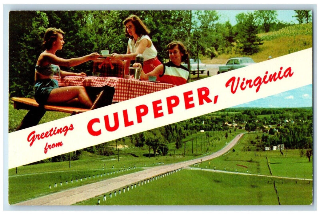 c1940's Greetings From Culpepper Virginia VA, Dual View Banner Vintage Postcard