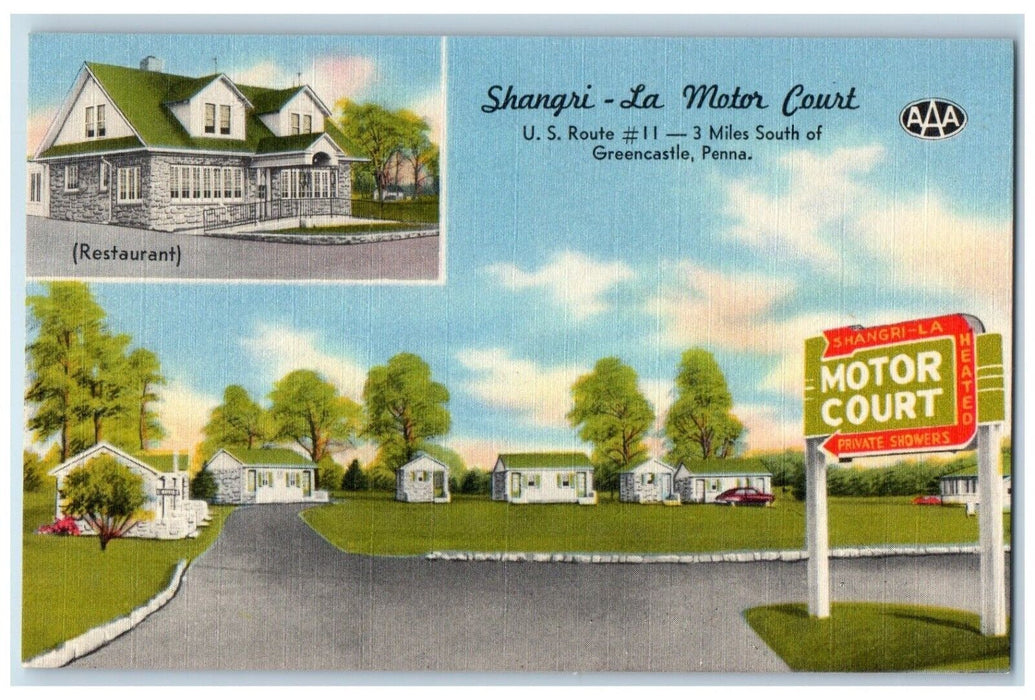 c1950's Shangri La Motor Court Restaurant Greencastle Pennsylvania PA Postcard